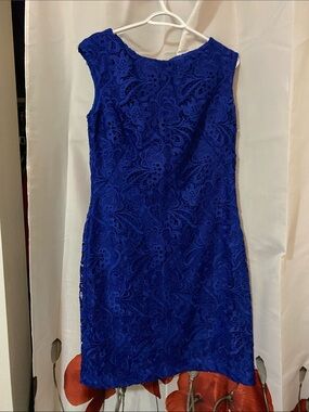 Ralph Lauren Cobalt Lace Cap-Sleeve Midi Dress